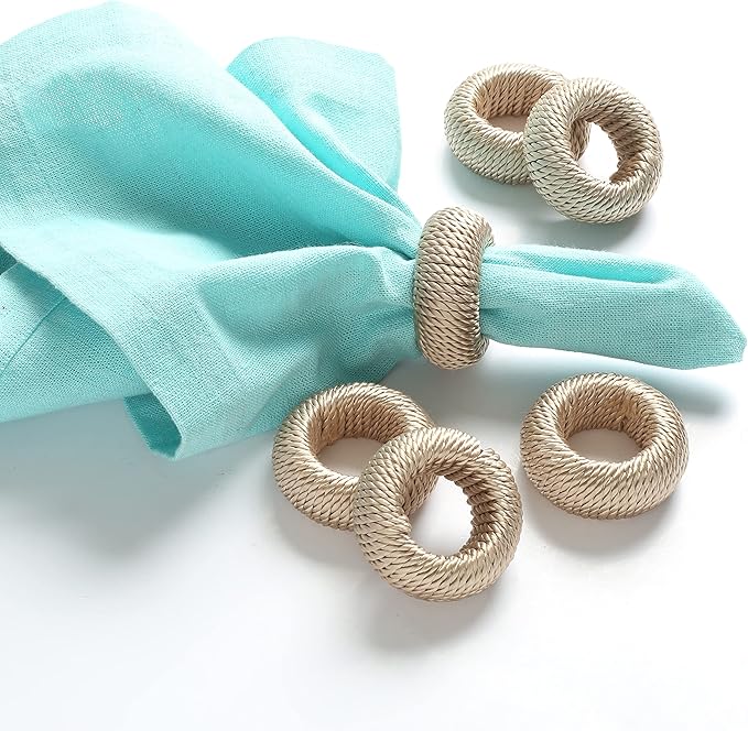 ALPHA Living HOME 12-Piece Woven Napkin Rings - Decorative Yarn Napkin Holders for Tabletop, Dining, Wedding, Parties, Home Decor,Gifting & Outdoor Event (Beige)