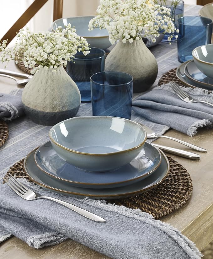 Oneida 897199 Organic Shades 12-Piece Dinnerware Set, Slate Blue - Image 9
