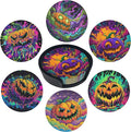 Pumpkin Coasters Leather Round Drink Coasters 6 Pcs Set with Holderor for Cup Drink Coffee Table Bar Home Decor
