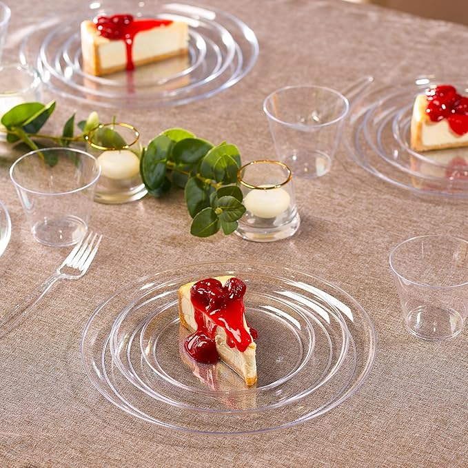 PLASTICPRO Plastic Party Plates Edge Collection Premium heavyweight Elegant Disposable Tableware Dishes (Clear, 10.6'' INCH PLATES)