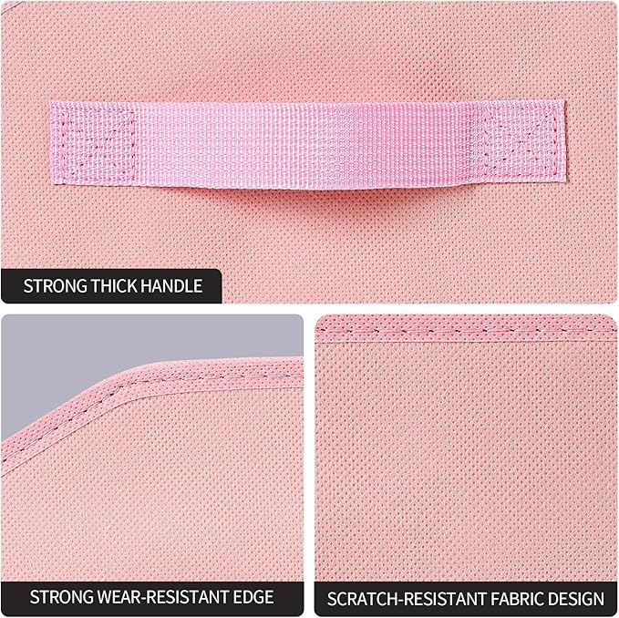 Storage Bins for Shelves - Small Trapezoid Closet Shelf Organizer, Fabric Organization Bins with Handles, Storage Baskets for Clothes, Towel, Purse, 4 Pack, Pink