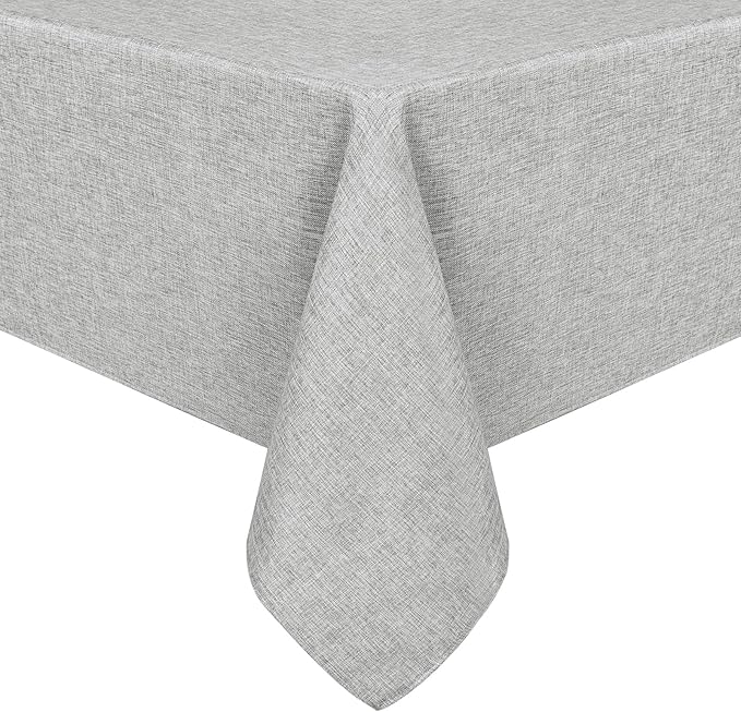 Hiasan Faux Linen Rectangle Tablecloth - Wrinkle and Stain Resistant Washable Table Cloth for Kitchen Dining Room Holiday Table Cover for Dinner, Light Grey, 90 x 132 Inch