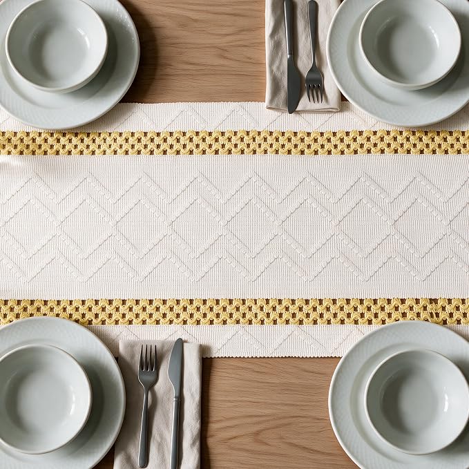 Artoid Mode Yellow Stripe Woven Rustic Table Runner 12x72 Inch | Holiday - Image 5