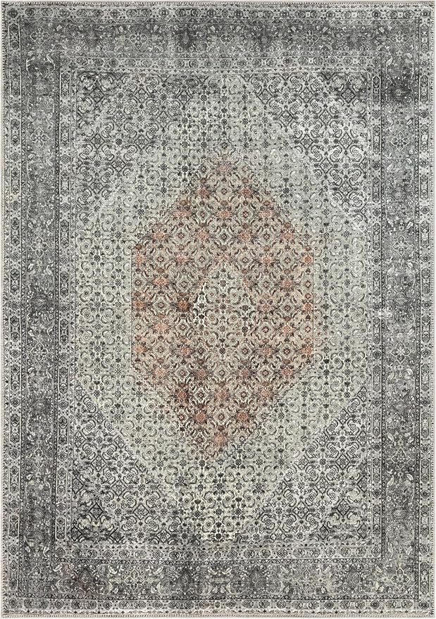 Keen Home Design 5x7 Rug - Machine Washable Area Rug with Non-Slip Backing, Ideal for Living Room, Dining Room, Bedroom - Vintage, Easy Clean, Durable, Low Pile - (5' x 7')