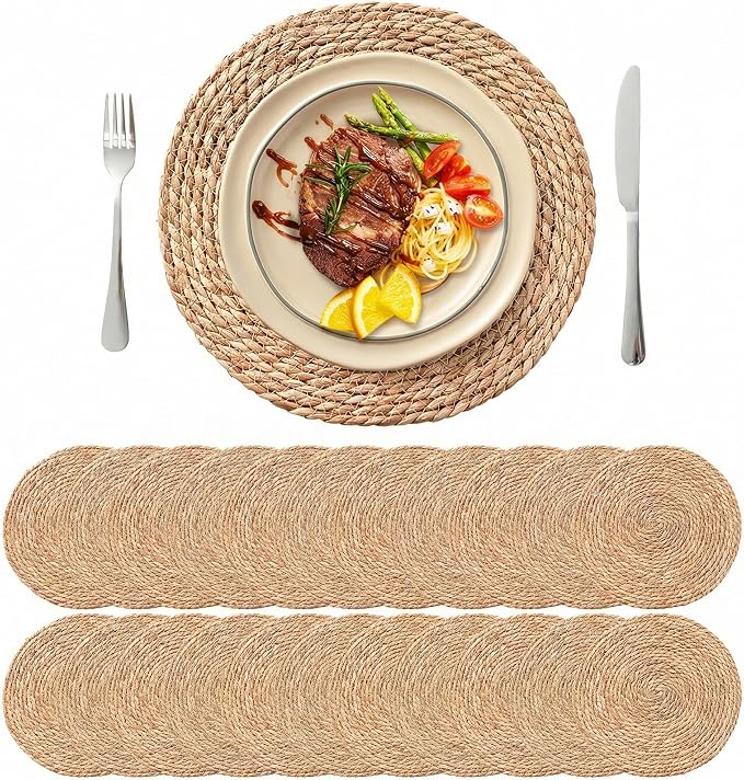 13.8'' Round Woven Placemats Set of 24, Boho Wicker Chargers, Terrekraft | by TerrekraftMakeLuxuryTraysAffordable