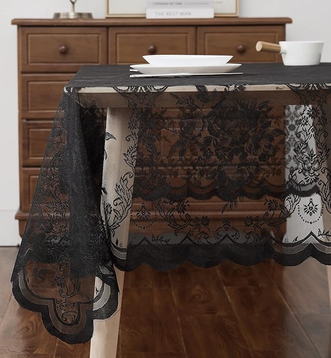 Warm Home Designs 70 x 70 Square Lace Tablecloth with English Rose Pattern. Use for Card or Dining Table. Black Tablecloth for 4-8 Guests. LTC Black 70