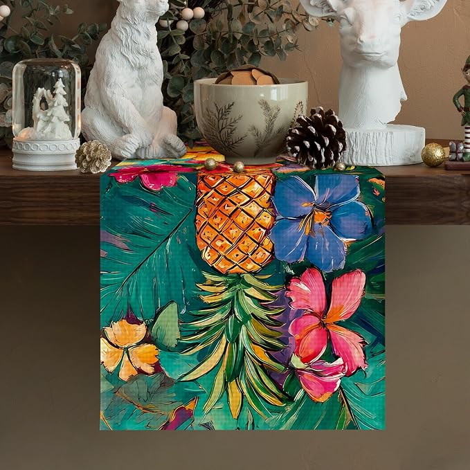 Pineapples Abstract Art Painting Burlap Table Runner Seasonal Spring Fall - Image 2