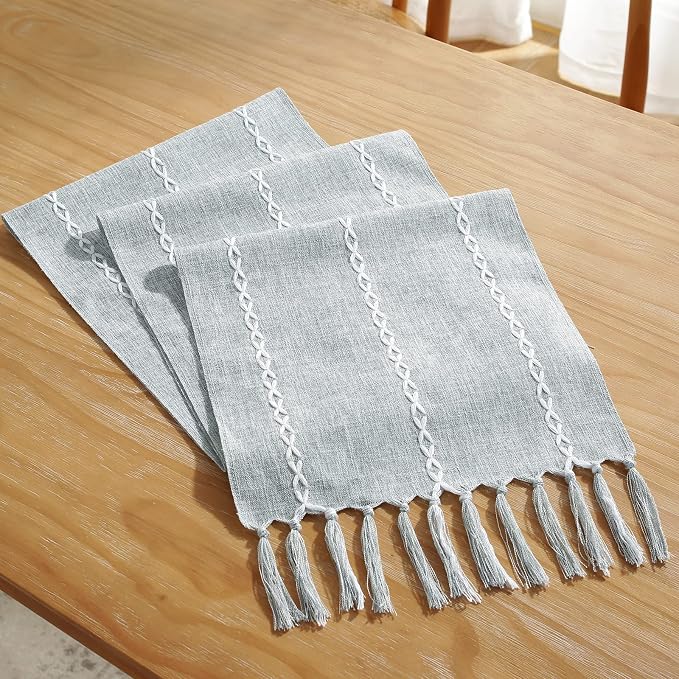 Wracra Rustic Linen Table Runner, Dusty Blue Table Runners 108 inches Long | - Image 6