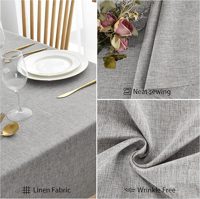 JIUZHEN Rectangle Table Cloth Faux Linen Farmhouse Tablecloth Wrinkle and Stain Resistant Decorative Fabric Table Cover for Kitchen, Dining Room, Parties and Camping, Light Grey, 60 x 84 Inch