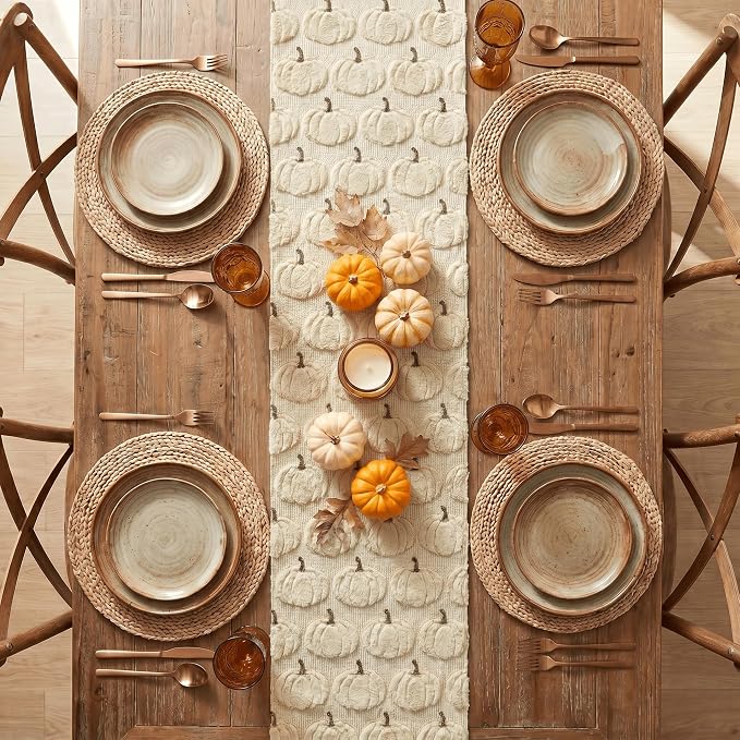 Artoid Mode Beige Soft Faux Fur Fall Table Runner 13x72 Inch | Seasonal Kitchen - Image 3