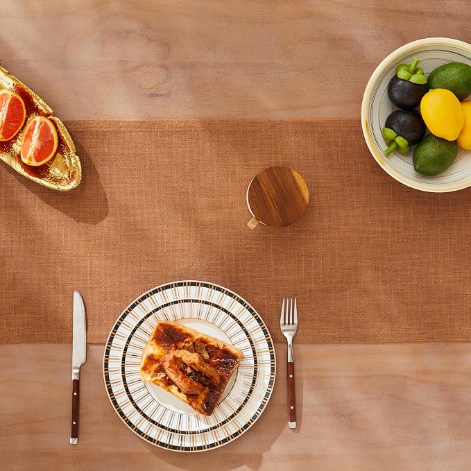 Rustic Cotton Linen Table Runner, 13x60 Inches Caramel | Farmhouse Style Linen - Image 5