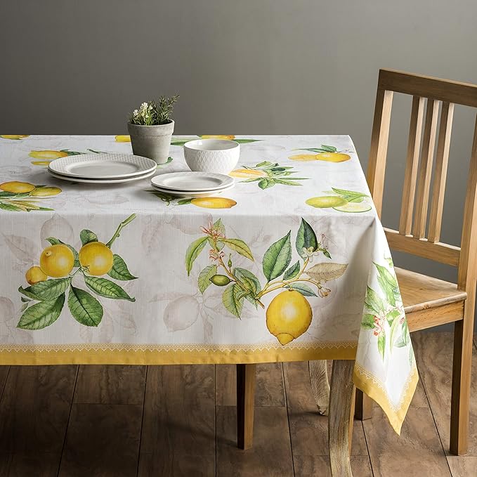 Maison d' Hermine Table Cloth Rectangle Table 100% Cotton 70 x 140 Inches Tablecloth Reusable Decorative for Dining Room Farmhouse Home Valentines Day Decorations Spring Summer - Limoncello