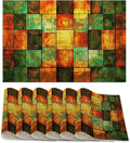 Texture Tiles Placemats Set of 6,Stained Glass Waterproof Non-Slip Washable Table Mats for Kitchen Dining Holiday Party Wedding Decor 12x18 Inch