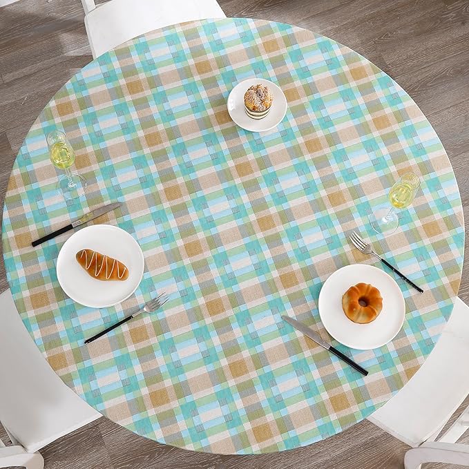 Walrus Round Vinyl Fitted Tablecloth with Flannel Backing Elastic Edge Design Table Cover Waterproof Oil-Proof PVC Table Cloth Stain-Resistant Best for 32"-36" Round