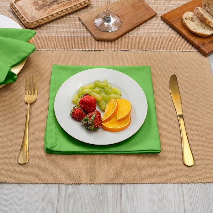 Blue Needles Solid Cloth Napkins Set of 12 Apple Green 100% Cotton Dinner Napkins 18x18 inches, Soft, Reusable, Absorbent, Washable Linen, Ideal for Wedding Events, Parties & Everyday Use