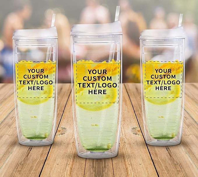 Custom Tall Orbit Acrylic Tumblers 20 oz. Set of 50, Personalized Bulk Pack - Perfect for Iced Coffee, Soda, Other Hot & Cold Beverages - Clear
