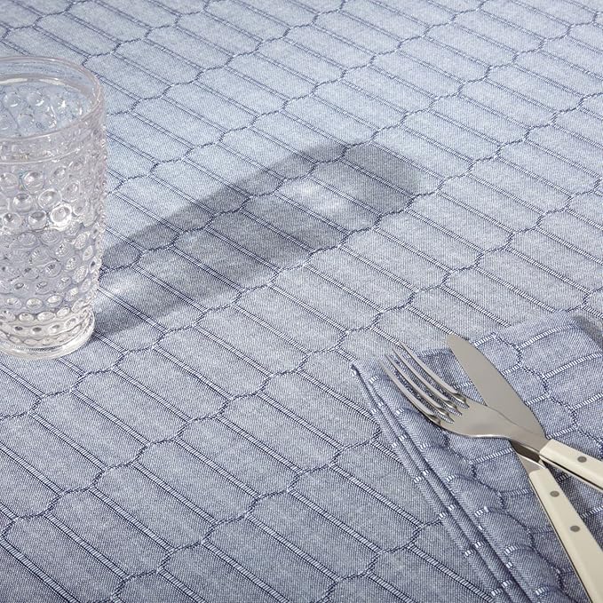 Martha Stewart Honeycomb Modern Farmhouse Tablecloth, Blue, 60"x102"