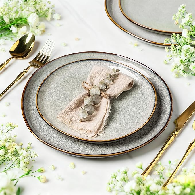 AmorArc Ceramic Plates Set of 6, 8.5 Inch Handmade Reactive Glaze Stoneware Plates set for Dessert, Salad, Appetizer,Dinner, Microwave & Dishwasher Safe, Scratch Resistant