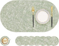 homing Round Faux Leather Placemat and Coaster 8 Packs, Washable Heat Resistant Dining Place Mats, Wipeable Double-Sided Table Mats for Indoor and Outdoor, Diameter 13 and 3.93 inch, Light Green