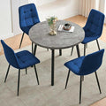 5-Piece Round Dining Table Set for 4, Grey Engineered Wood Coffee Breakfast Table with Hooks, 4 Soft Velvet Kitchen Dining Chairs, Metal Legs