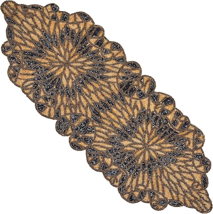 Beaded Table Runner, Handcrafted Glass & Polyester | Glass beads, polyester & - Image 9