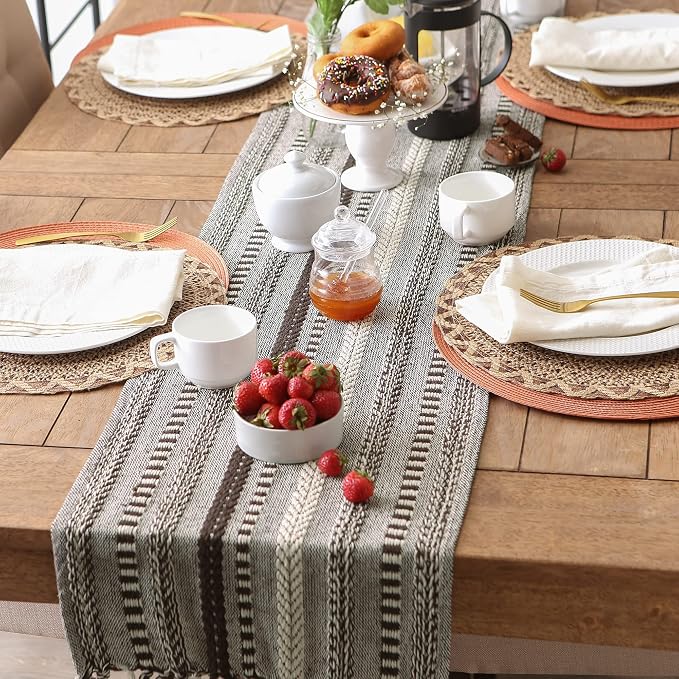 DII Farmhouse Braided Stripe Table Runner Collection, Dark Brown - Image 5