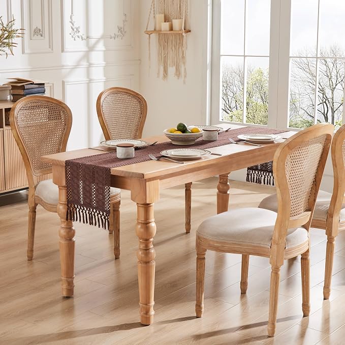 Macrame Style Boho Table Runner, 12x108 Inch Chocolate | Woven Boho Table Runner - Image 3