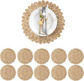 13.8" Corn Husk Woven Round Placemats Set of 10 - Wicker Boho Farmhouse Placemats - Rattan Table Mats Like Water Hyacinth for Dining Table, Wedding, Home