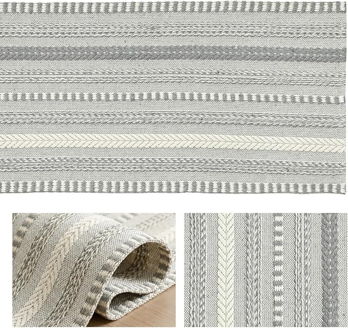 Artoid Mode Dark Grey Farmhouse Stripe Braided Table Runner 12x72 Inch | - Image 6