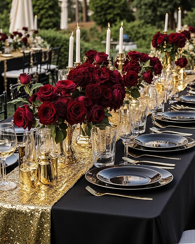 Nervure 100PCS Black and Gold Plastic Plates - 10.25 inch Black Disposable Plates - Gold Rim Dinner Plate - Black Dinner Plate Ideal for Wedding & Party