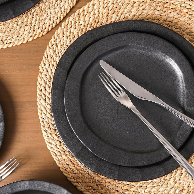 Stone Lain Oasis 4-Piece Salad Plate Set Stoneware, Black