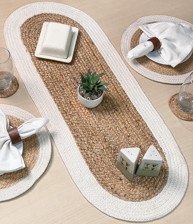 Verona Oval Woven Jute & Cotton Braided Table Runner, Size -13 x 36 Inches - Image 5