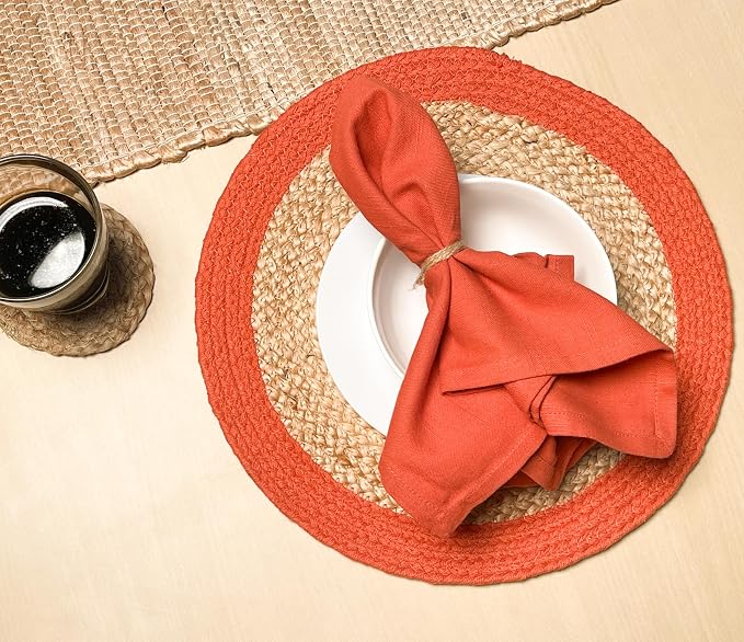 Round Verona Woven Jute & Cotton Placemat, 14 Inch, Natural Jute - Image 3