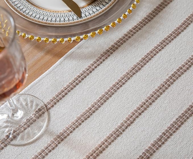 Caflife Boho Table Runner 90 Inchs Long Taupe and Beige, Cotton and Linen Woven - Image 3