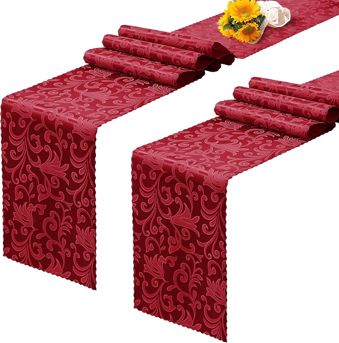 RUDONG M Satin Table Runners, 12 x 108 Inch, 2 Pack | Long Silky Damask by RUDONG+M