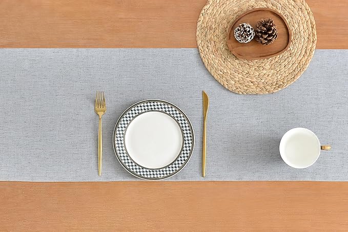 Wracra Linen Table Runner, Burlap Grey Table Runners 108 Inches Long | Rich - Image 2