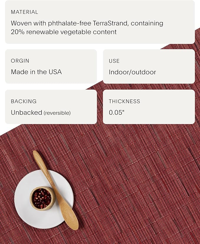 Chilewich Bamboo Placemats Set of 4 - Round Woven Placemats - Reusable, Stain-Resistant, Indoor/Outdoor Tabletop Protection - 15" - Cranberry