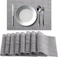 Timeet Placemats Set of 8, Heat Resistant Non-Slip Place Mats, Durable Washable PVC Vinyl Woven Table Mats, Linen Textured Table Placemats for Dining Kitchen Resistant Easy to Clean(Gray)