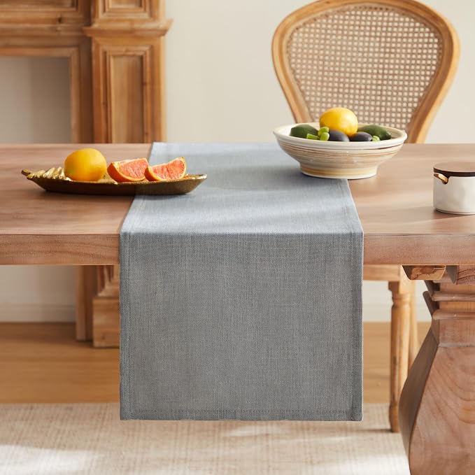 Rustic Cotton Linen Table Runner, 13x108 Inches Blue Ashes | Farmhouse Style - Image 4