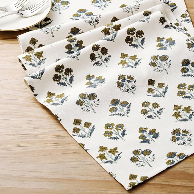 Block Print Floral Decorative Table Runners, 13x60 Inch Brown | 100% Organic - Image 6