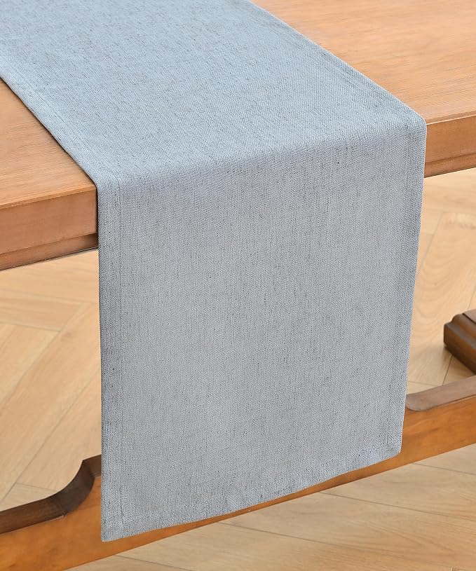 Wracra Linen Table Runner, Burlap Dusty Blue Table Runners 90 Inches Long | - Image 7