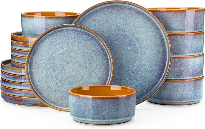 vancasso ONION Ceramic Plates and Bowls Sets, 18 Pieces Blue Dinnerware Sets by vancasso