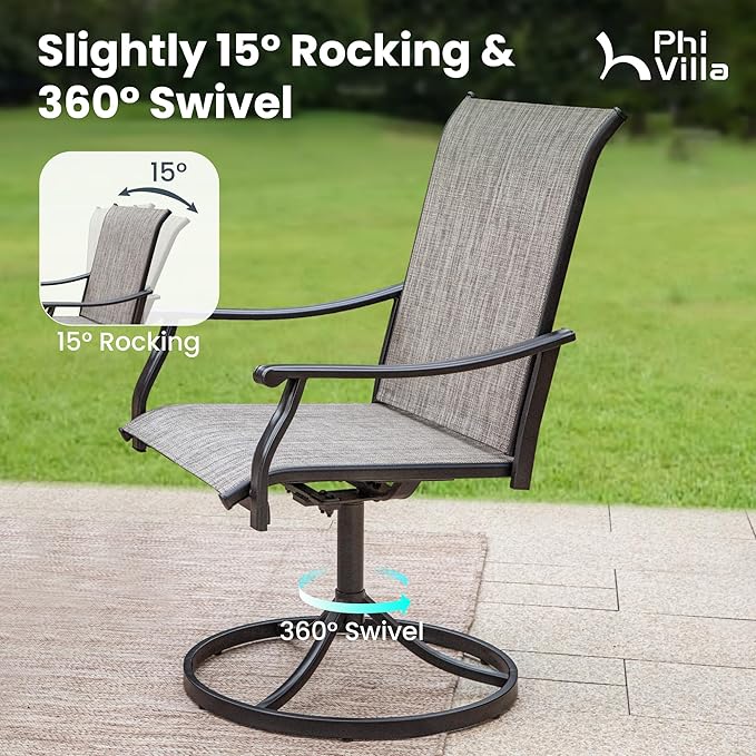 PHI VILLA Swivel Outdoor Chair Set of 4,Patio Swivel Rocking Chairs with Textilene Fabric and Metal Frame for All Weather,Outdoor Dining Chairs for Garden