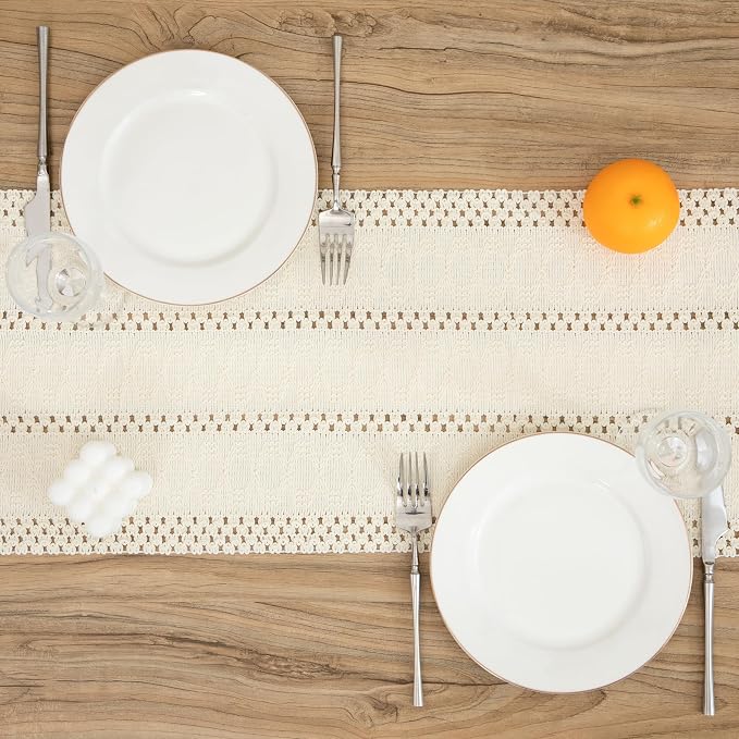 Boho Cream Table Runner, 12x36 Inches | Tassels, Summer Farmhouse, Woven Cotton - Image 2
