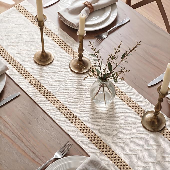 Artoid Mode Burlap Brown Stripe Woven Rustic Table Runner 12x60 Inch | Holiday - Image 4