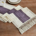 Macrame Style Bicolor Stitching Table Runner 14x72in Purple | Woven Boho Table by ZEEMARTONLINE