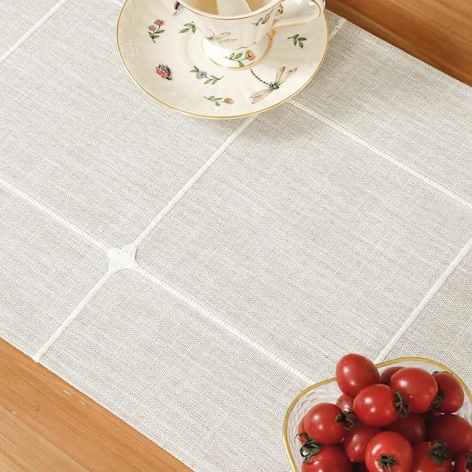 NEWISHER Rustic Embroidered Plaid Cloth Table Runner 48 inches, Farmhouse - Image 6