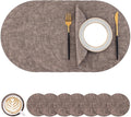 Homaxy Round Faux Leather Placemats and Coasters, Washable Dual-Side Table Mats, Wipeable Heat-Resistant Dining Place Mats for Outdoor and Indoor, Set of 8, Diameter 13 and 3.93 inch, Dark Brown