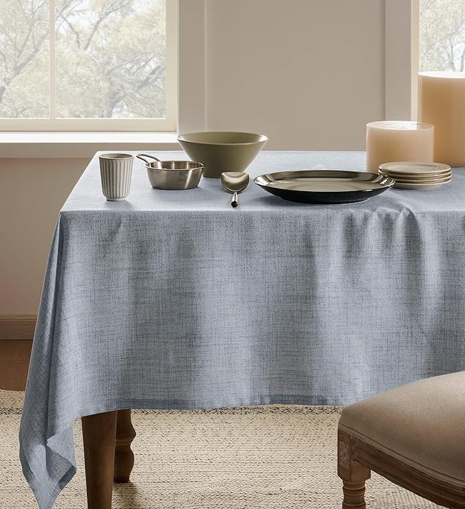 Linen Tablecloth for Square Table 60x60 Inch Blue, Farmhouse Style Blue Tablecloth, Water Resistant Burlap Tablecloths for Dining Table Farmhouse Kitchen