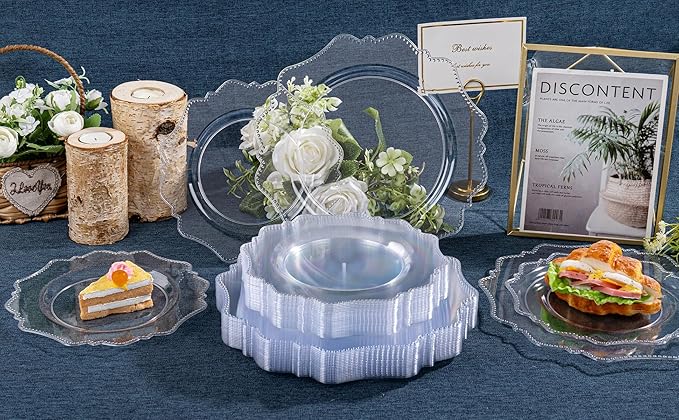 COLOSUS 60pcs Clear Plastic Party Dinner Plates - 9.5 Inch- Heavy Duty Disposable Plastic Dinner Plates for Party Thanksgiving and Everyday Use